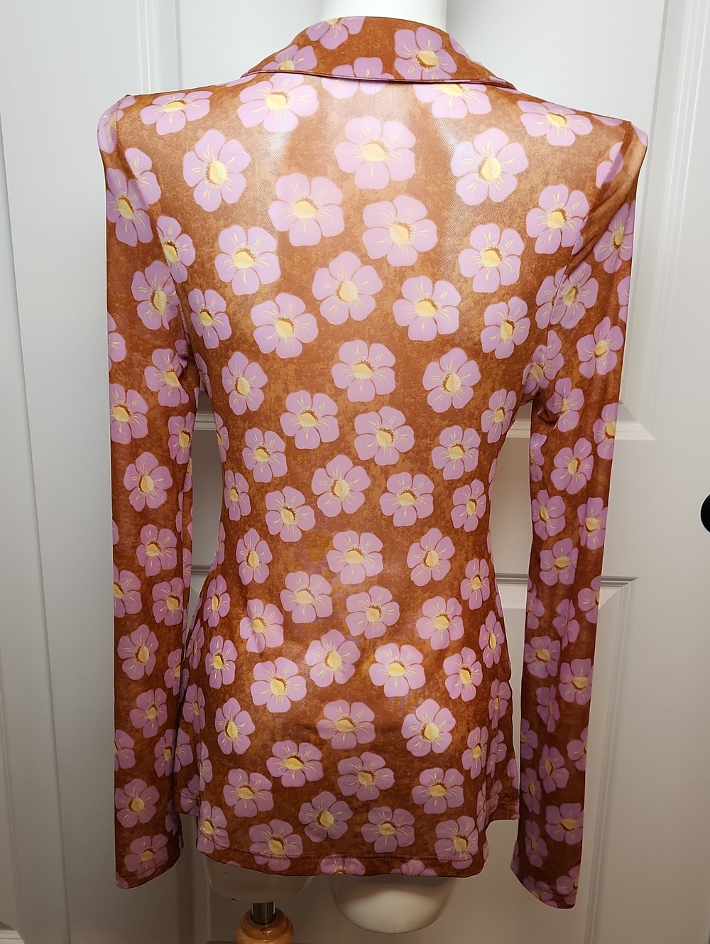 Free People Brown And Lavender Floral Long Sleeve Sheer Button Down Shirt Size S - Picture 2 of 11
